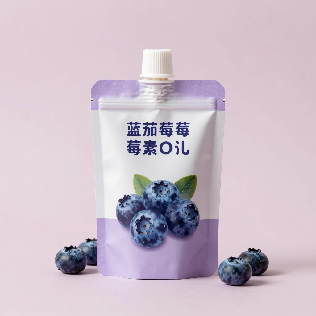 A refill pouch of blueberry seed oil on a pale background